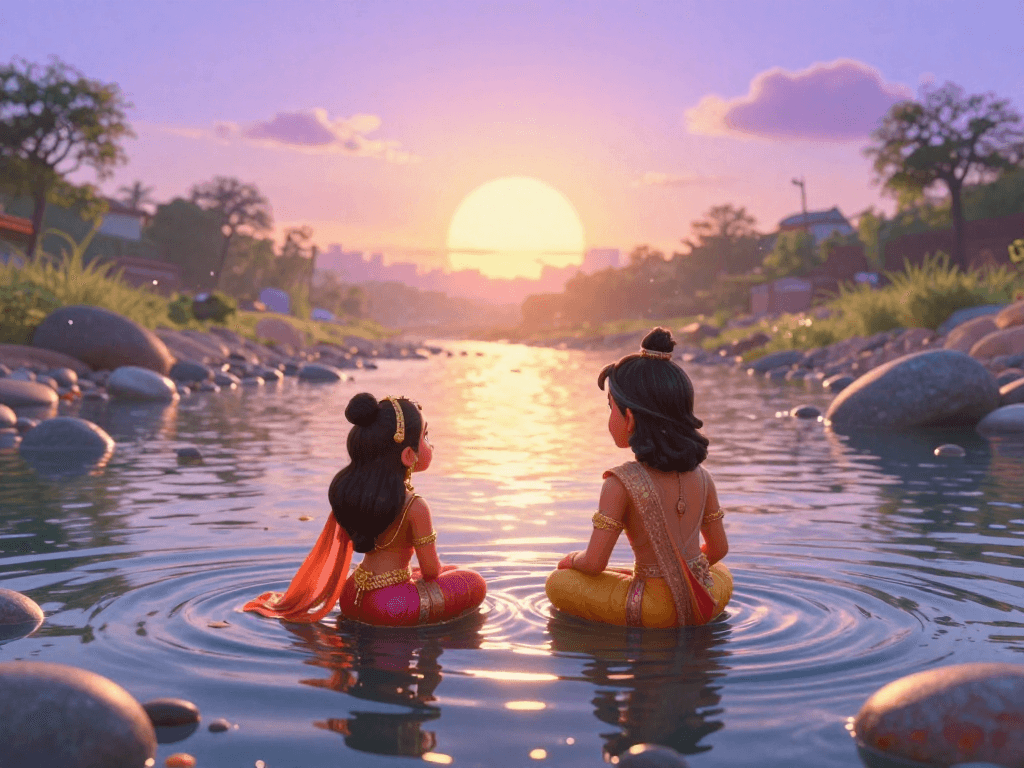 Kids watching the sunset