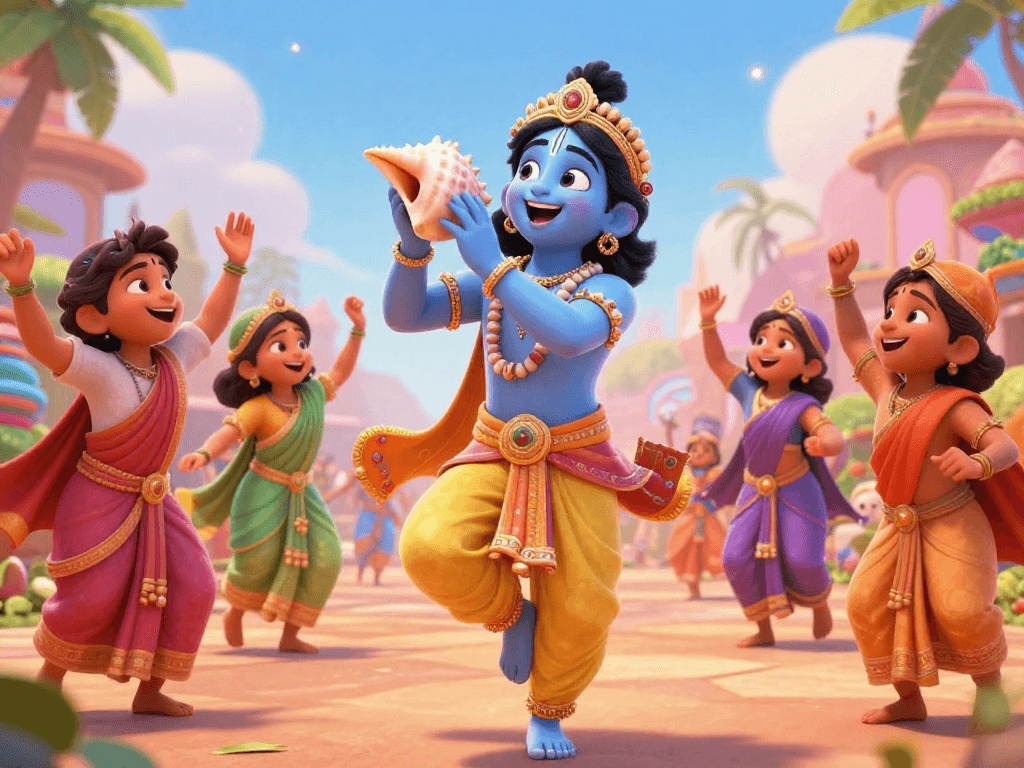 Baby Krishna dancing joyfully